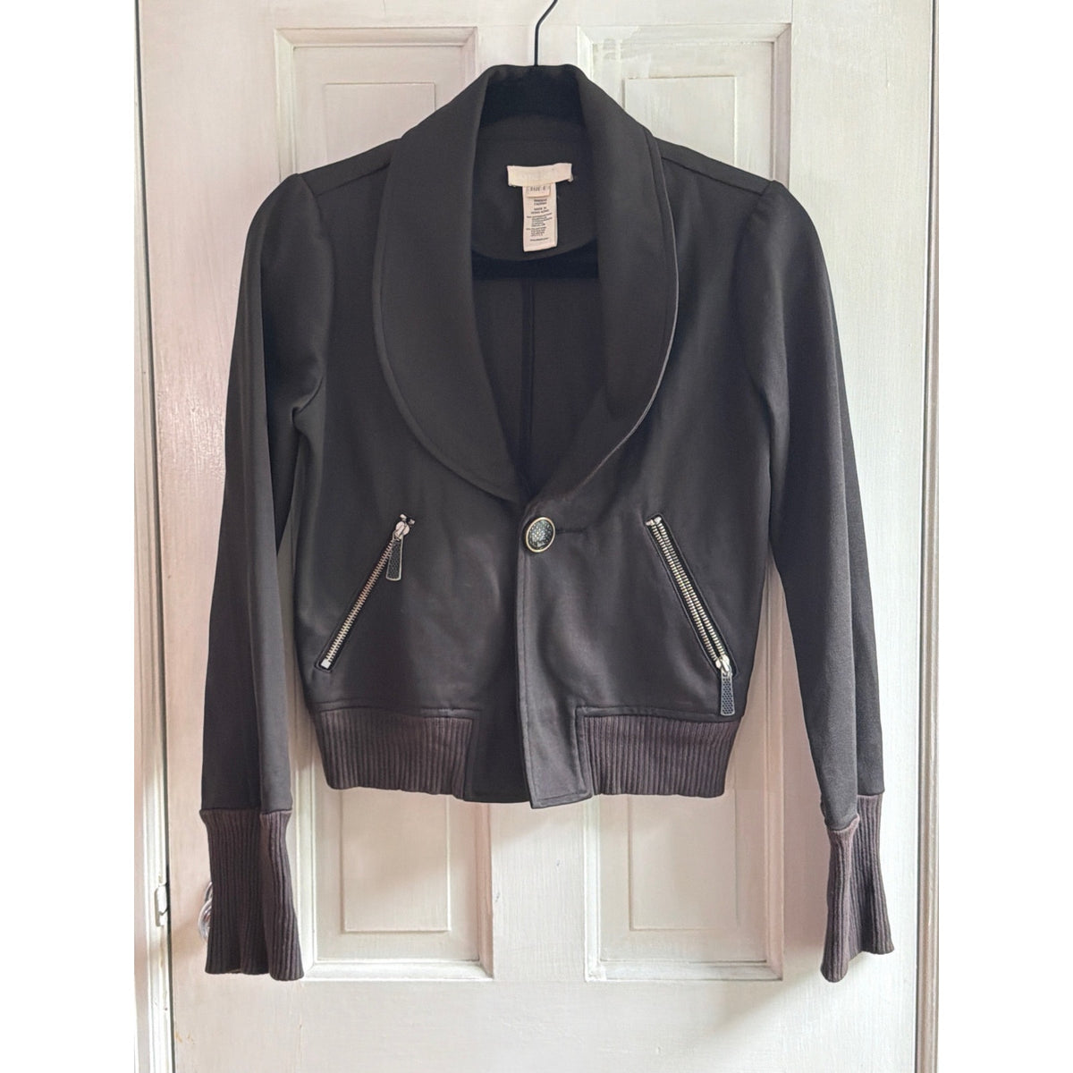 Vintage Diesel Women's Dark Brown Shawl Collar Knit Moto Jacket, Size Small 