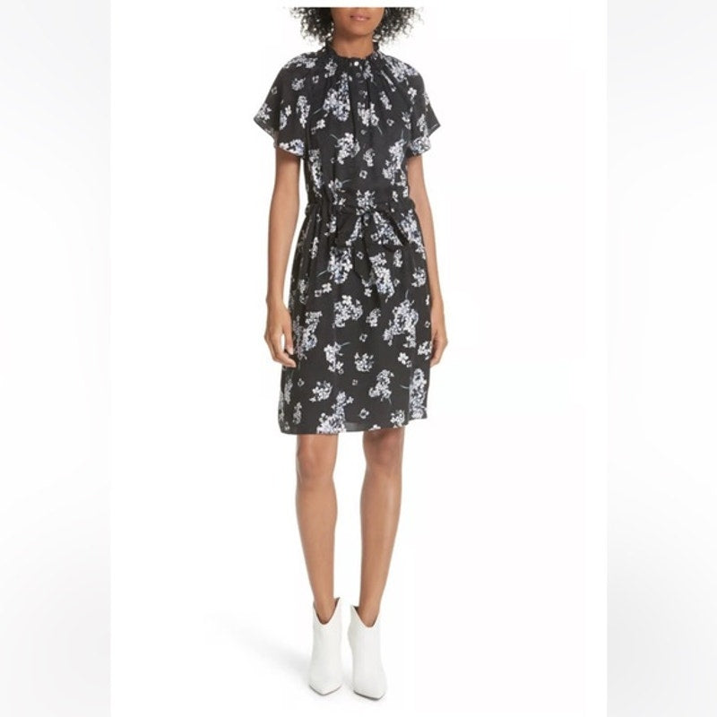 Rebecca Taylor Hydrangea Silk Mini Dress 🌸 Black Floral Ruffle Size 0
