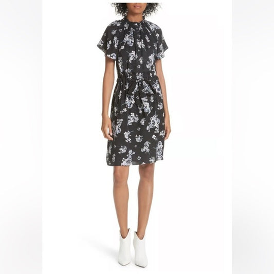 Rebecca Taylor Hydrangea Silk Mini Dress 🌸 Black Floral Ruffle Size 0