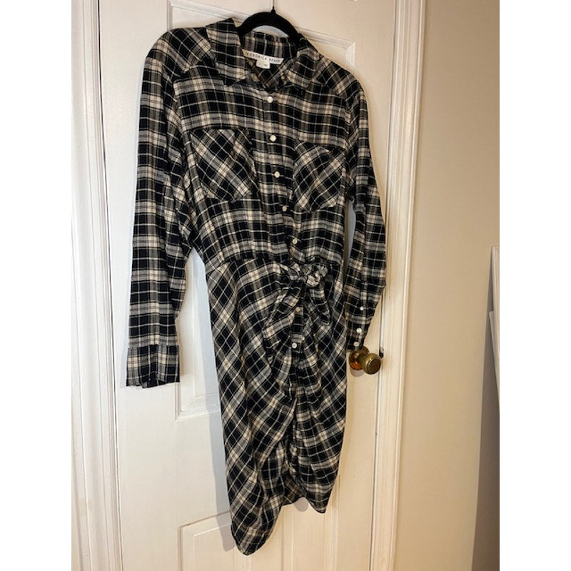 Veronica Beard Sierra Plaid Dress, Pearl Button Front with Ruched Tie - size 6