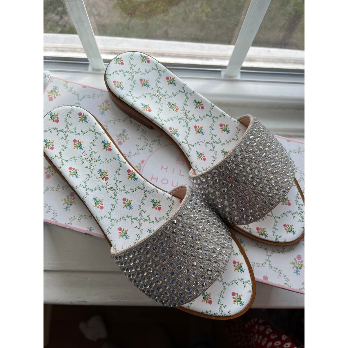 NWT Hill House Home Summer Slides Sz 8 - ✨ Crystal Embellished Resort Sandal ✨