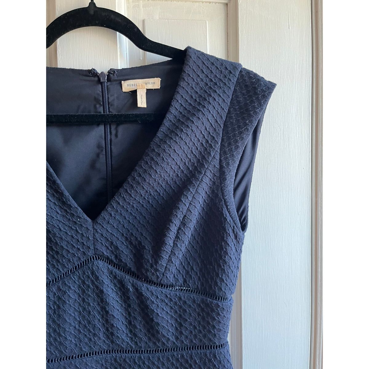 Rebecca Taylor "Taylor" Navy Pique Knit Skater Dress - Structured V-Neck - Sz 2