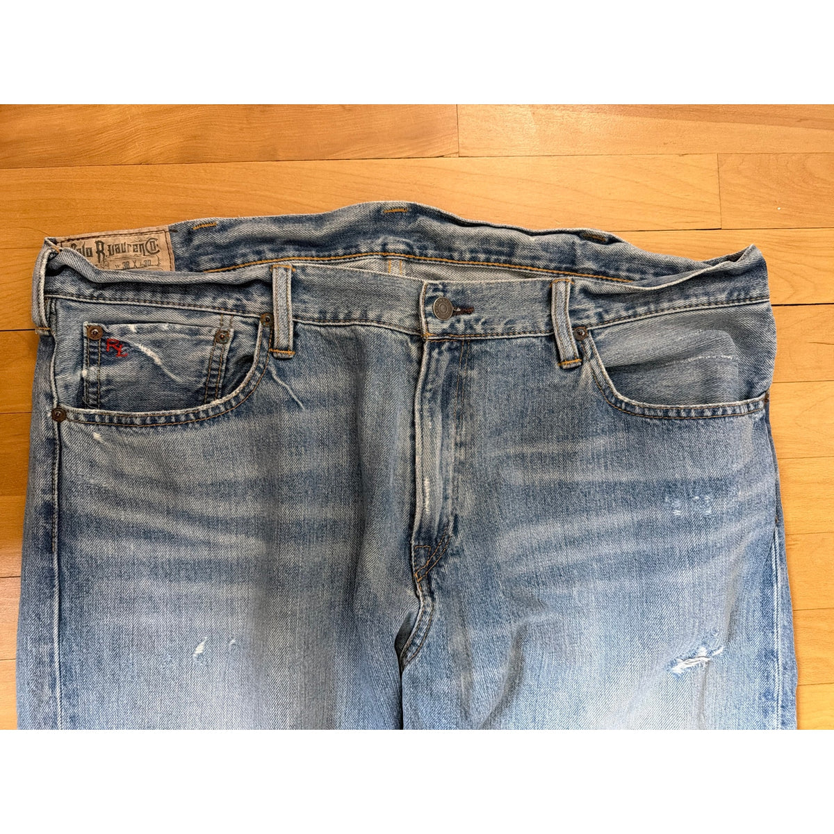 Vintage Polo Ralph Lauren Size 38 x 30  Blue Wide Leg Mens Jeans