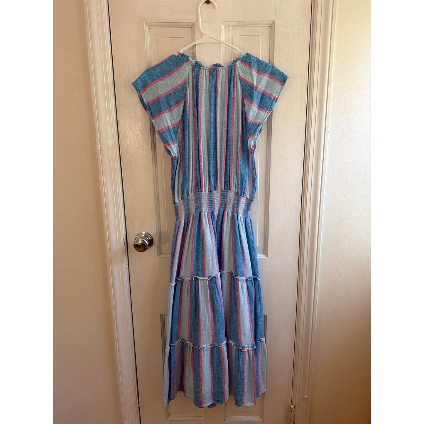 Rails Womens Size S Blue Pink Striped Linen Blend Midi Dress Amellia Summer EUC