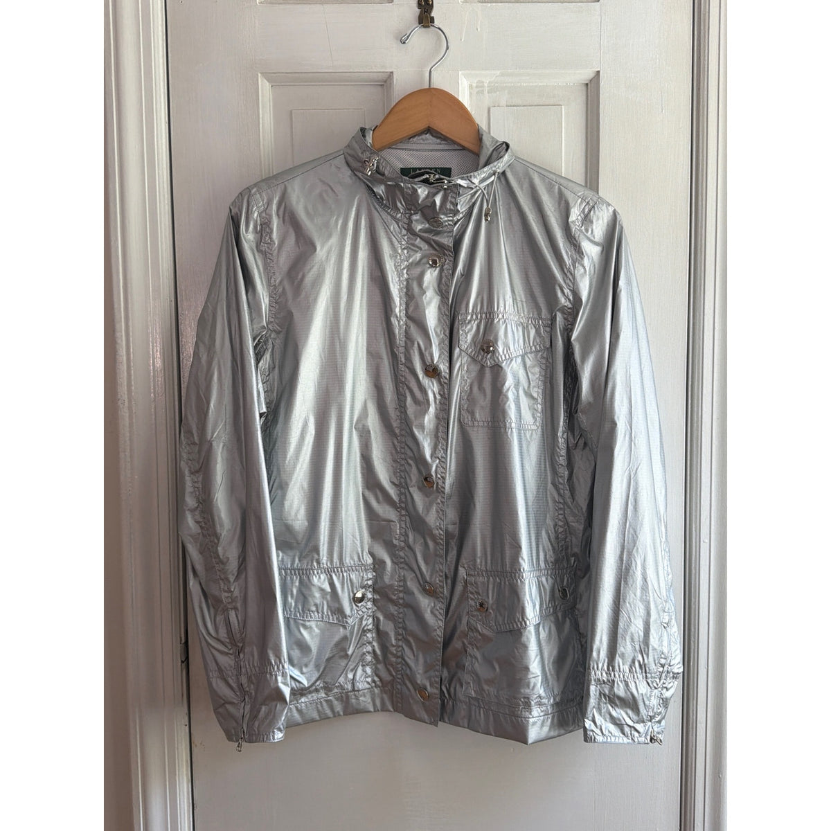 Vintage Lauren Ralph Lauren Metallic Silver Belted Rain Jacket Safari Utility Medium