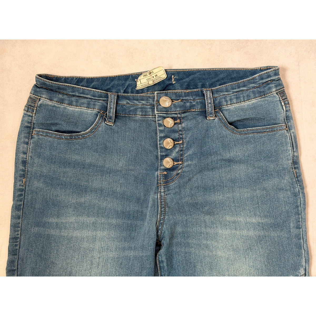 Free People Moto Ribbed Button Fly Skinny Jeans Blue Ankle Zip Size 29