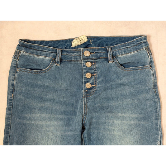 Free People Moto Ribbed Button Fly Skinny Jeans Blue Ankle Zip Size 29