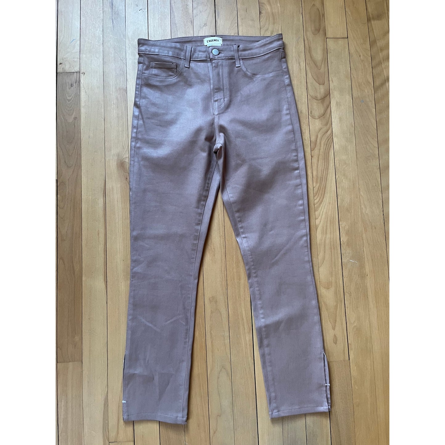 NWT L'Agence Josie High Rise Split Hem Coated Pants Toffee Brown 28 Sexy ✨