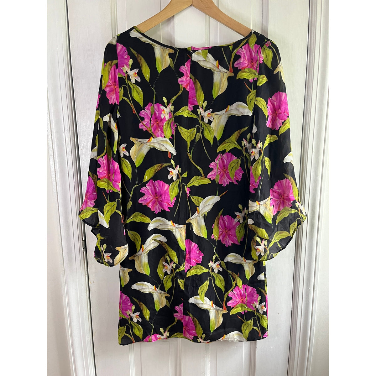 NWT Milly Nicole Silk Bell Sleeve Shift Dress 4 - Calla Lily Painterly Print ✨