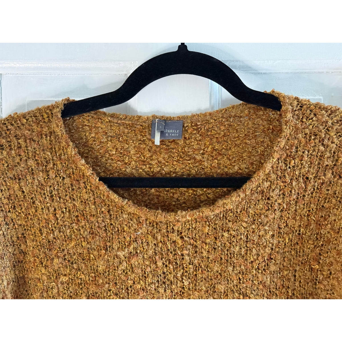 Sparkle Fade Womens Square Golden Brown Short Sleeve Sweater Small