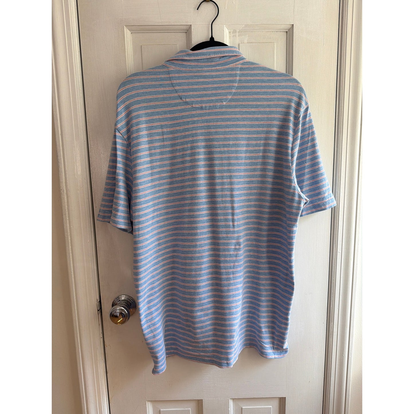 Johnnie-O Blue Pink Striped Polo Shirt Men's Pink Surfer Size Large