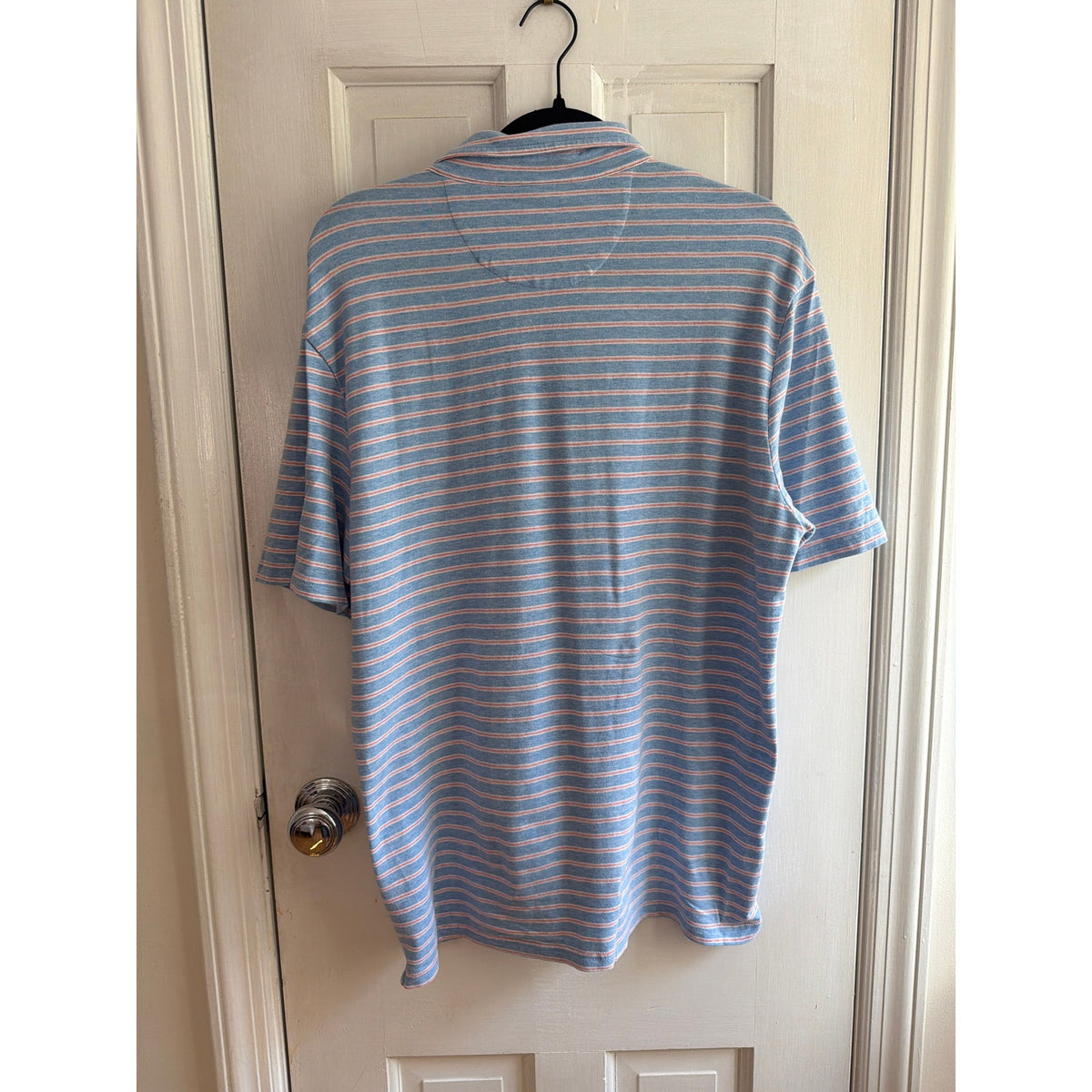 Johnnie-O Blue Pink Striped Polo Shirt Men's Pink Surfer Size Large