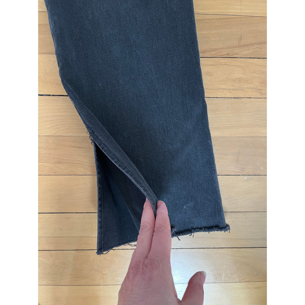 Pistola Charlie High Rise Wide Leg Jeans Distressed Black Slit Hem 30