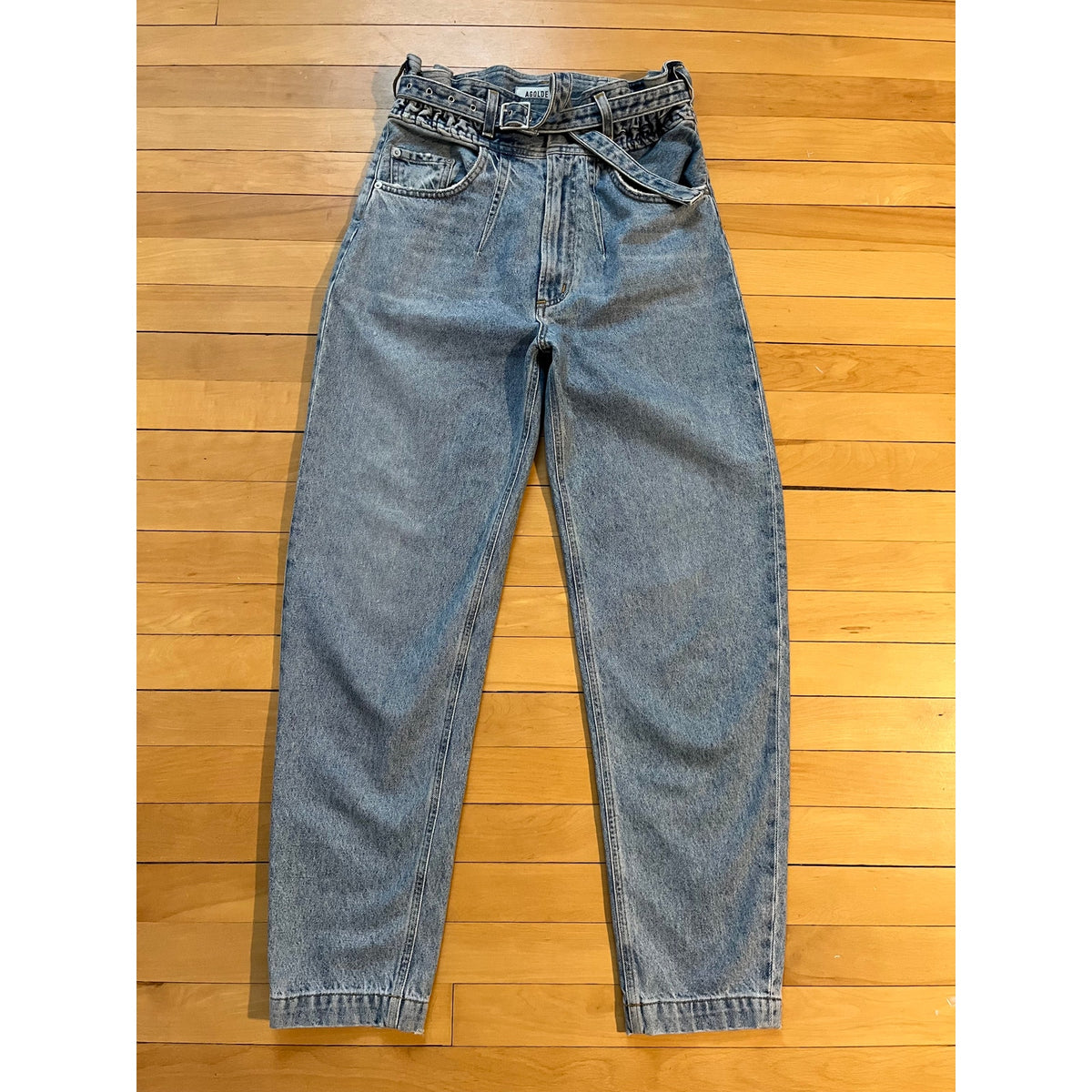 AGOLDE Riya Elasticated Peg Jeans High Rise Tapered Belted Denim 24 Retro
