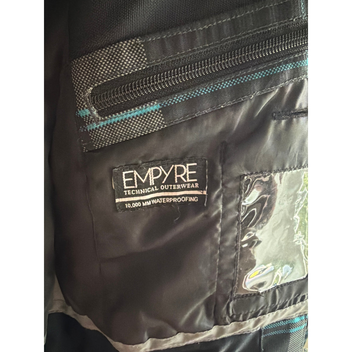 Empyre Mens Large Plaid Hooded Jacket Black Teal Blue Outerwear Warm Skate L