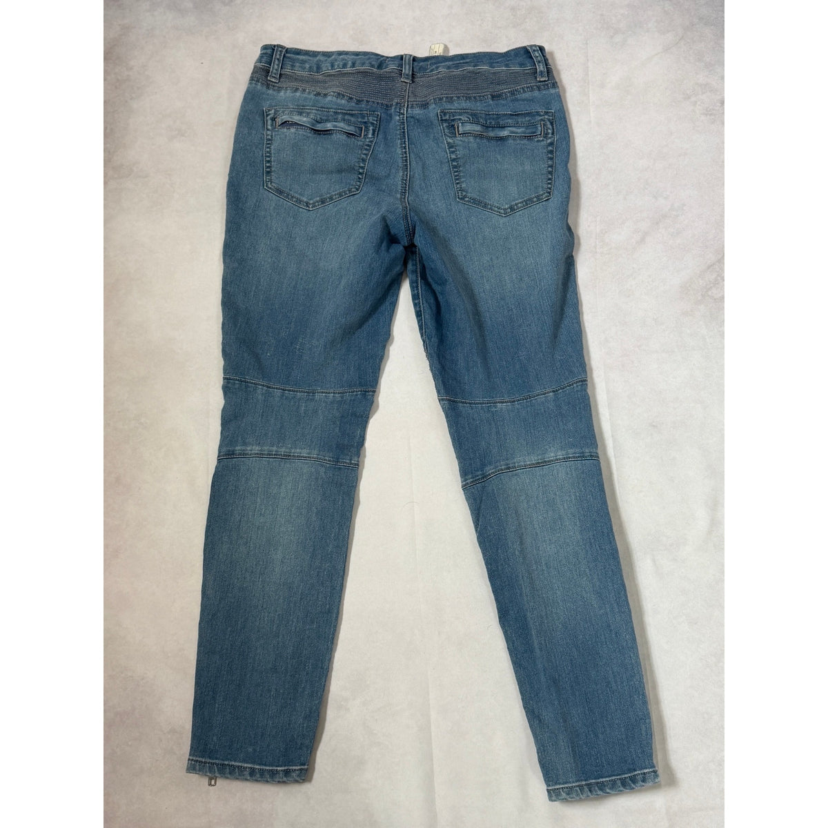 Free People Moto Ribbed Button Fly Skinny Jeans Blue Ankle Zip Size 29