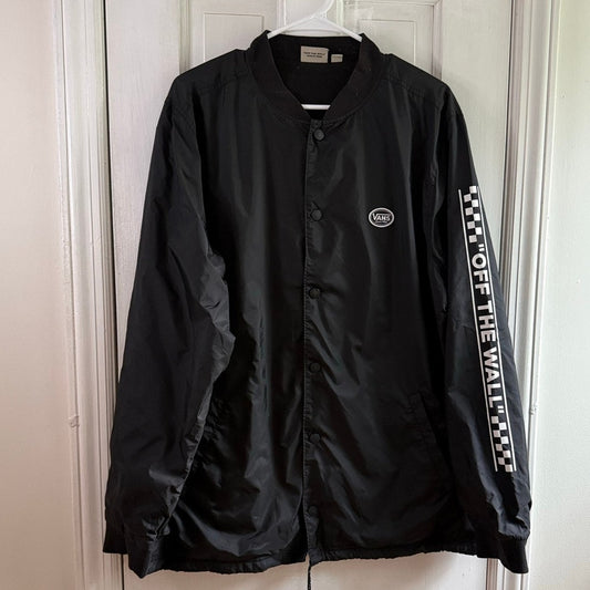 Vintage Vans Black Bomber Jacket Size Large Classic Skater Outerwear Flight Coat