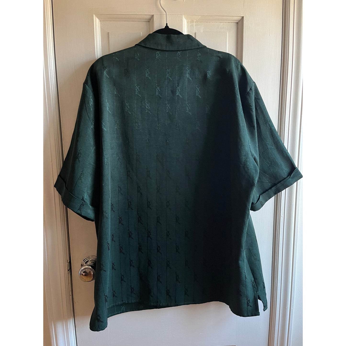 KITH Monogram Script Logo Button Up Shirt | Dark Green Cotton Viscose | Medium