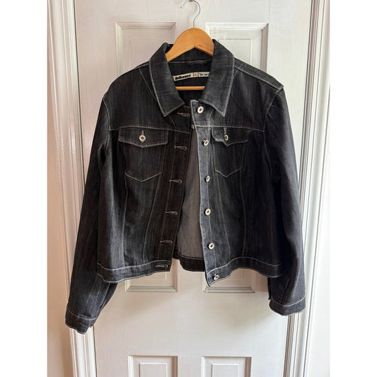 Dollhouse Black Contrast Stitch Denim Trucker Jacket 1X NEW