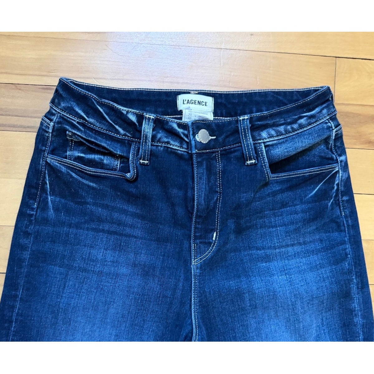 L'AGENCE Kendra Crop Flare Jeans 27 High Rise Dark Wash Columbia EUC