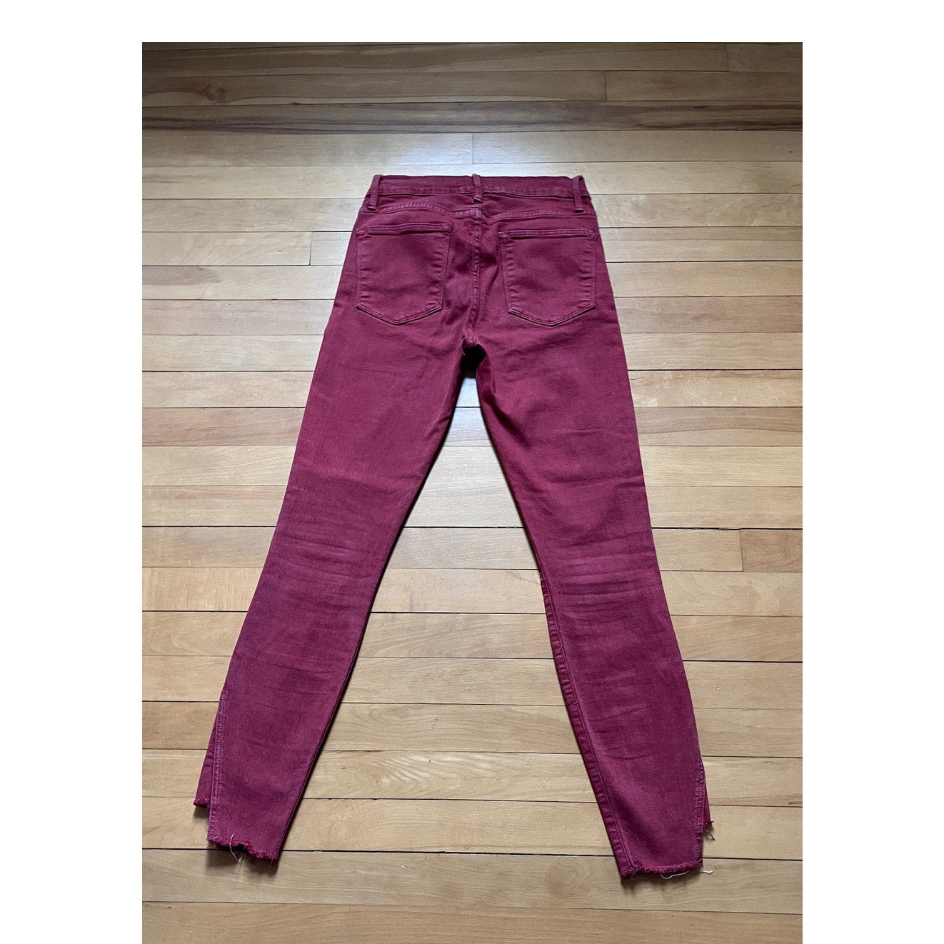 FRAME Le High Skinny Jeans Frayed Side Slit Hem Red Burnt Henna Size 25 EUC