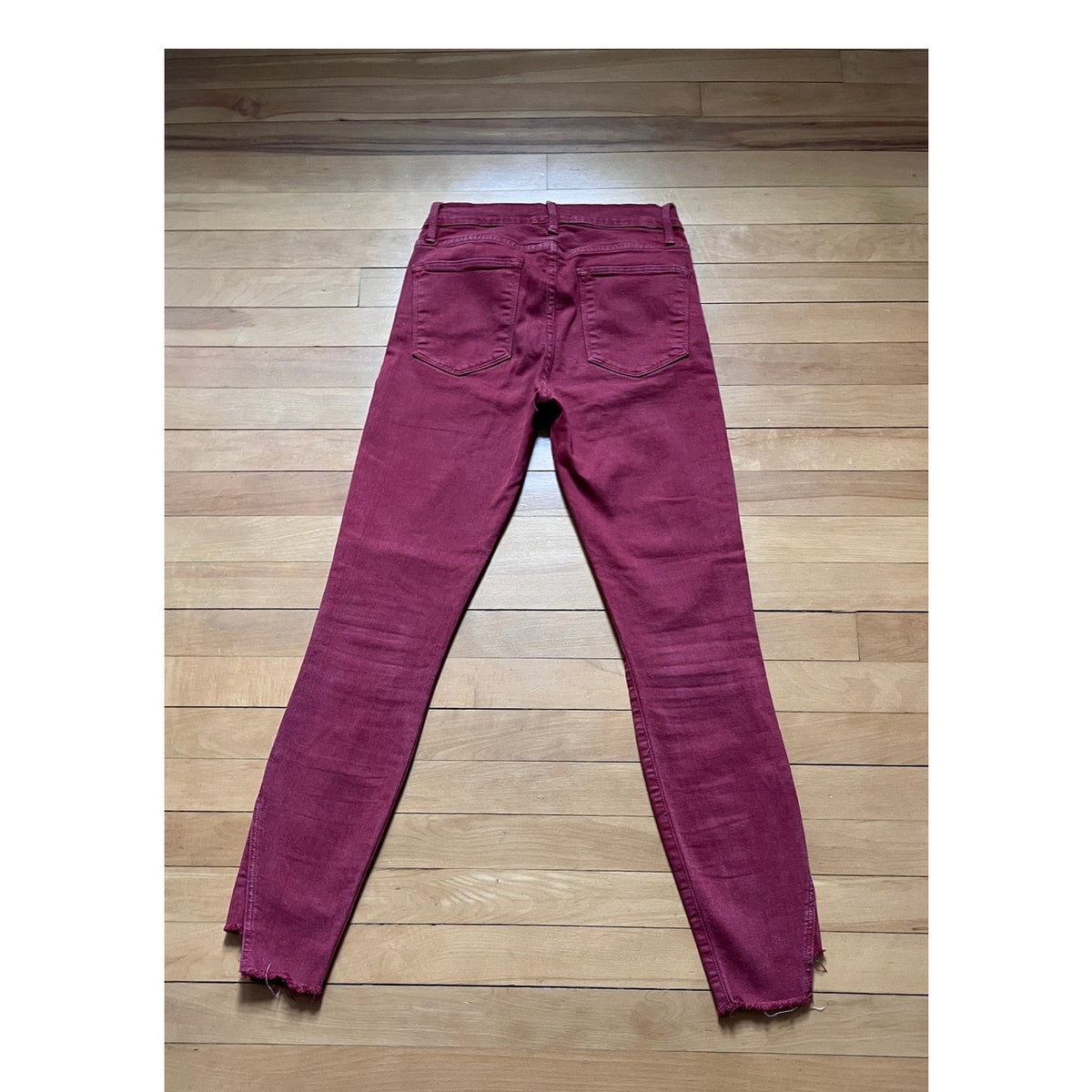 FRAME Le High Skinny Jeans Frayed Side Slit Hem Red Burnt Henna Size 25 EUC