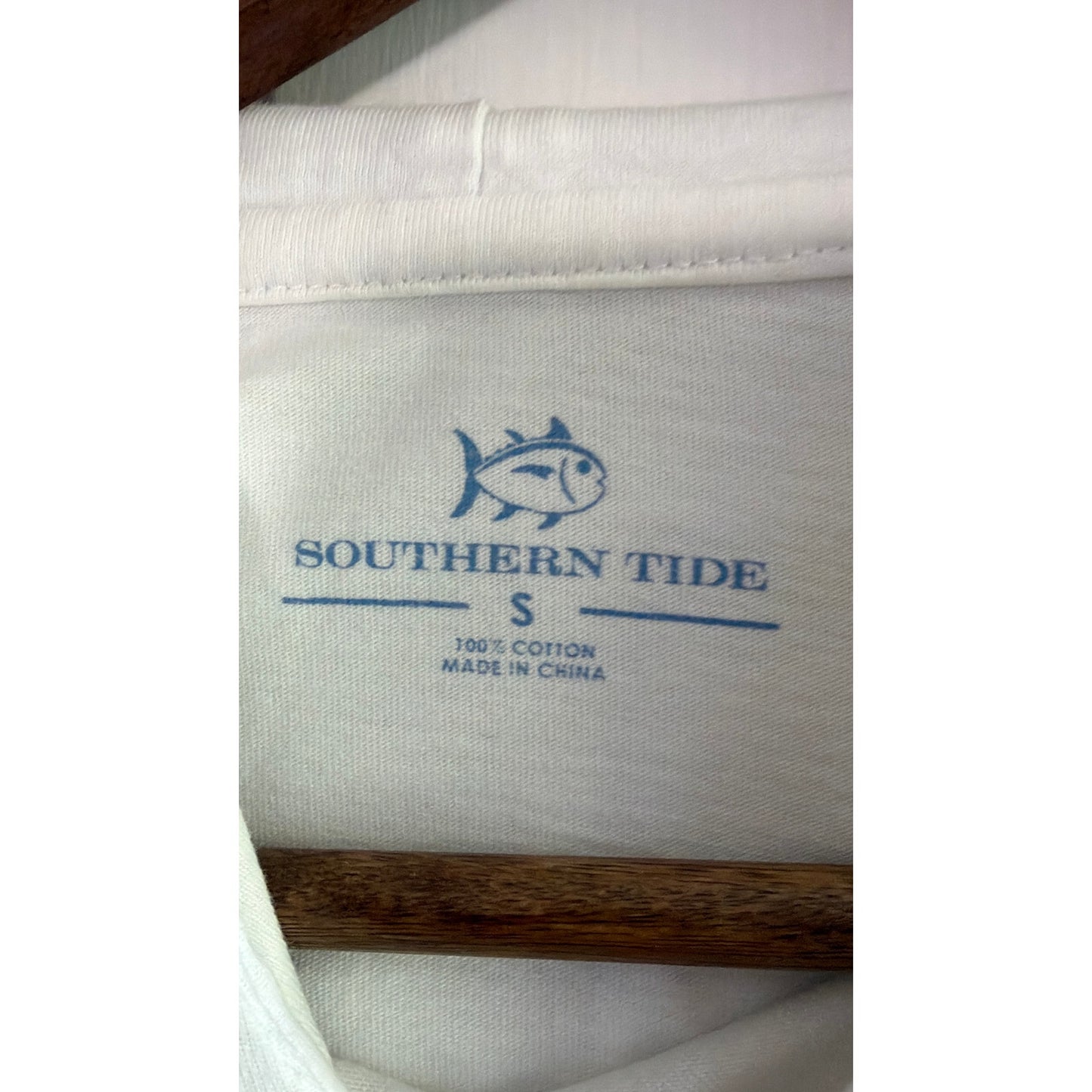 Southern Tide Hoodie Shirt Small White Big Skipjack Fish Logo Long Sleeve EUC