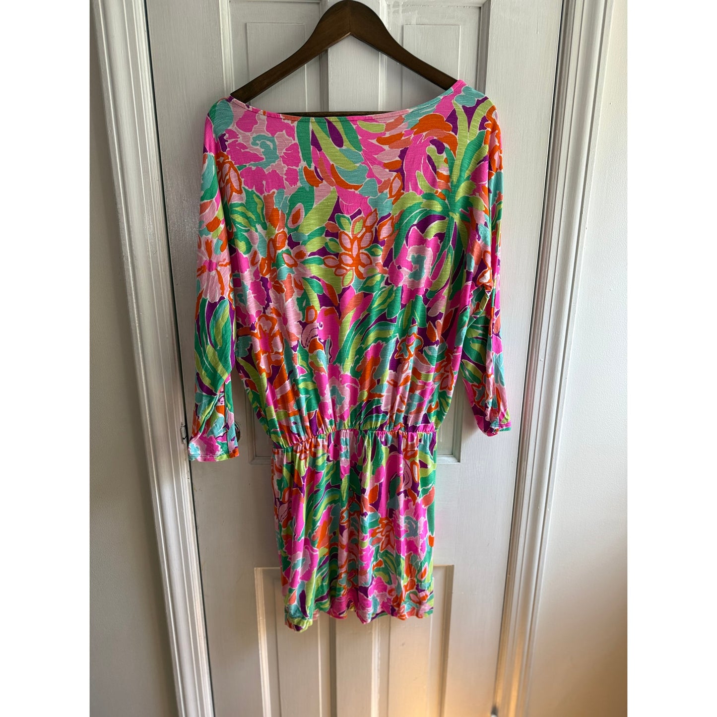 Lilly Pulitzer Cara Dress Small S Pink Green Spearmint Navel Floral Blouson EUC