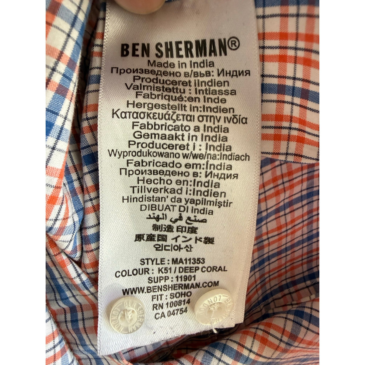 Ben Sherman Red White Orange Gingham Button Down Shirt Men’s Size Medium EUC