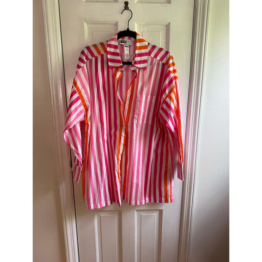 NWT Beach Riot Alexa Button Down Pink Orange Stripe Cover Up Shirt Size Large