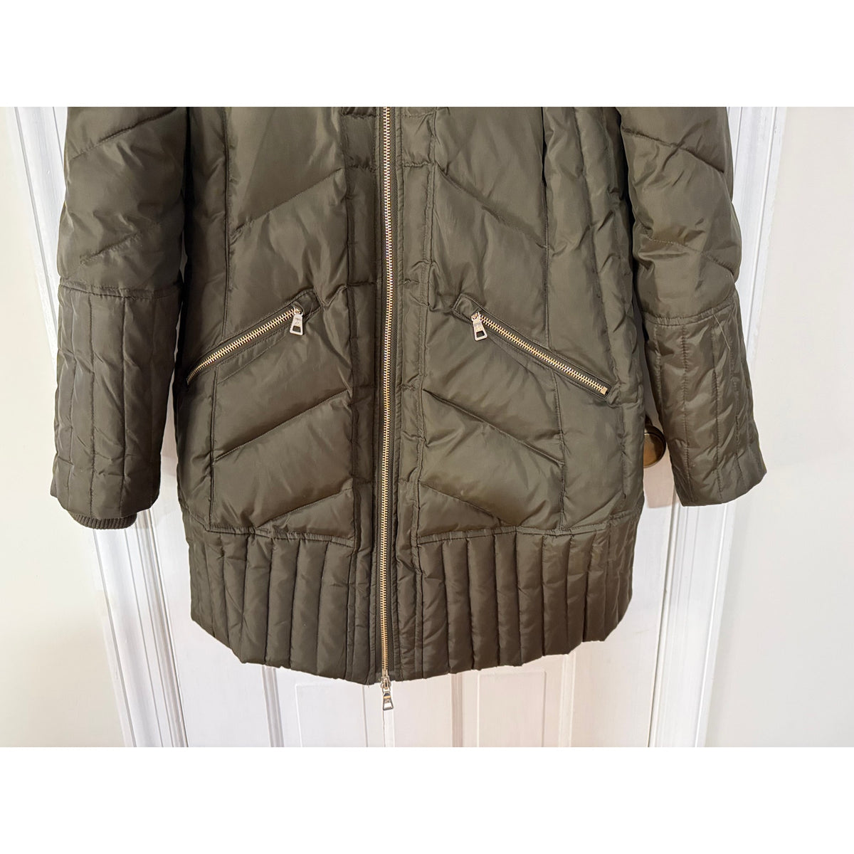 Sam Edelman Brown/Green Quilted Down Anorak Women's Brown Large Excellent Condition