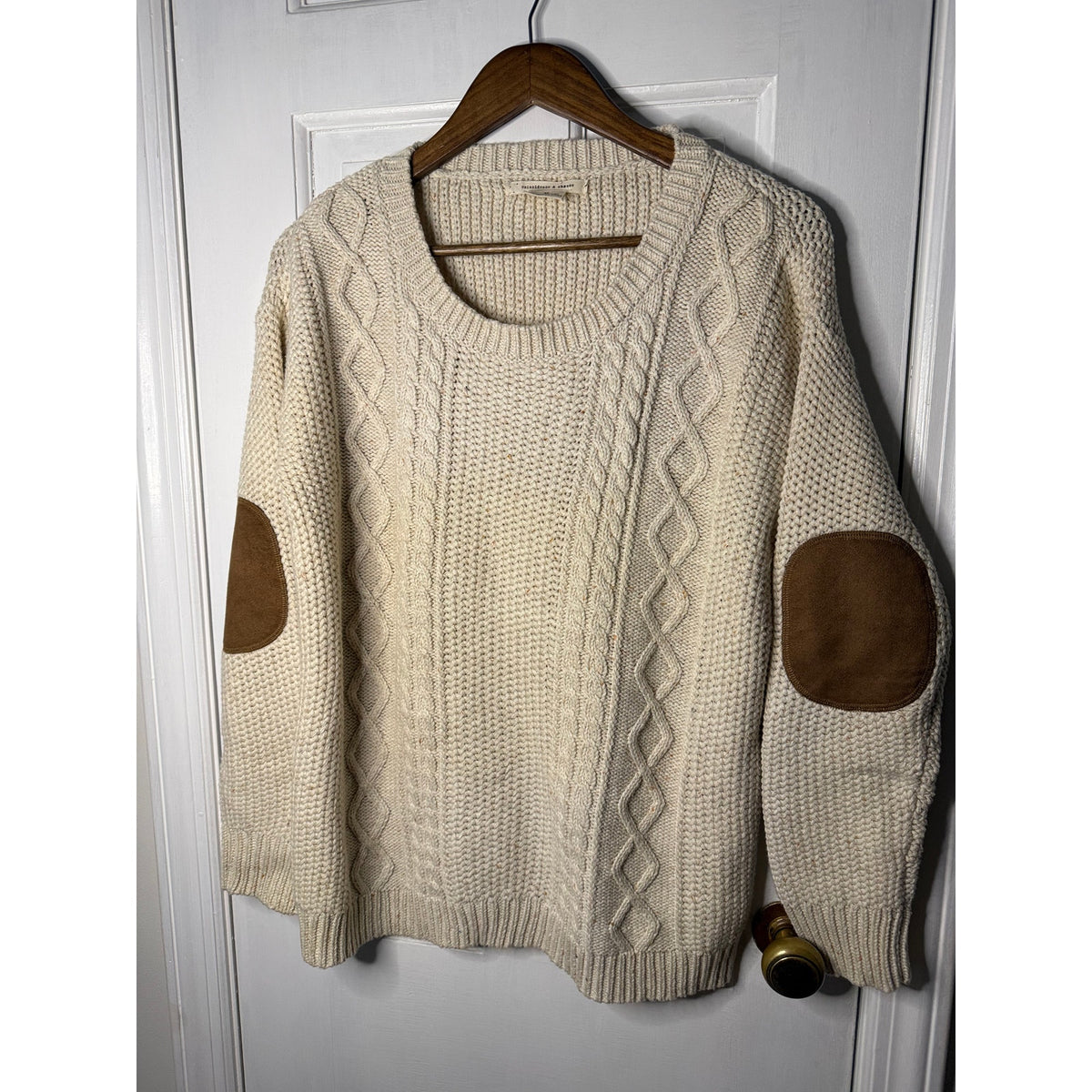 Coincidence & Chance: Anthropologie Cable Knit Sweater W/ Patches Small(Loose Fit)
