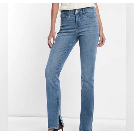 House of Harlow 1960 Super High Rise Straight Split Hem Jeans Light Wash 26