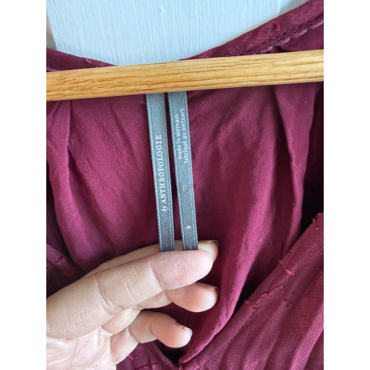 Anthropologie Toulon Pleated Bell Sleeve Mini Dress Small - Burgundy Boho EUC