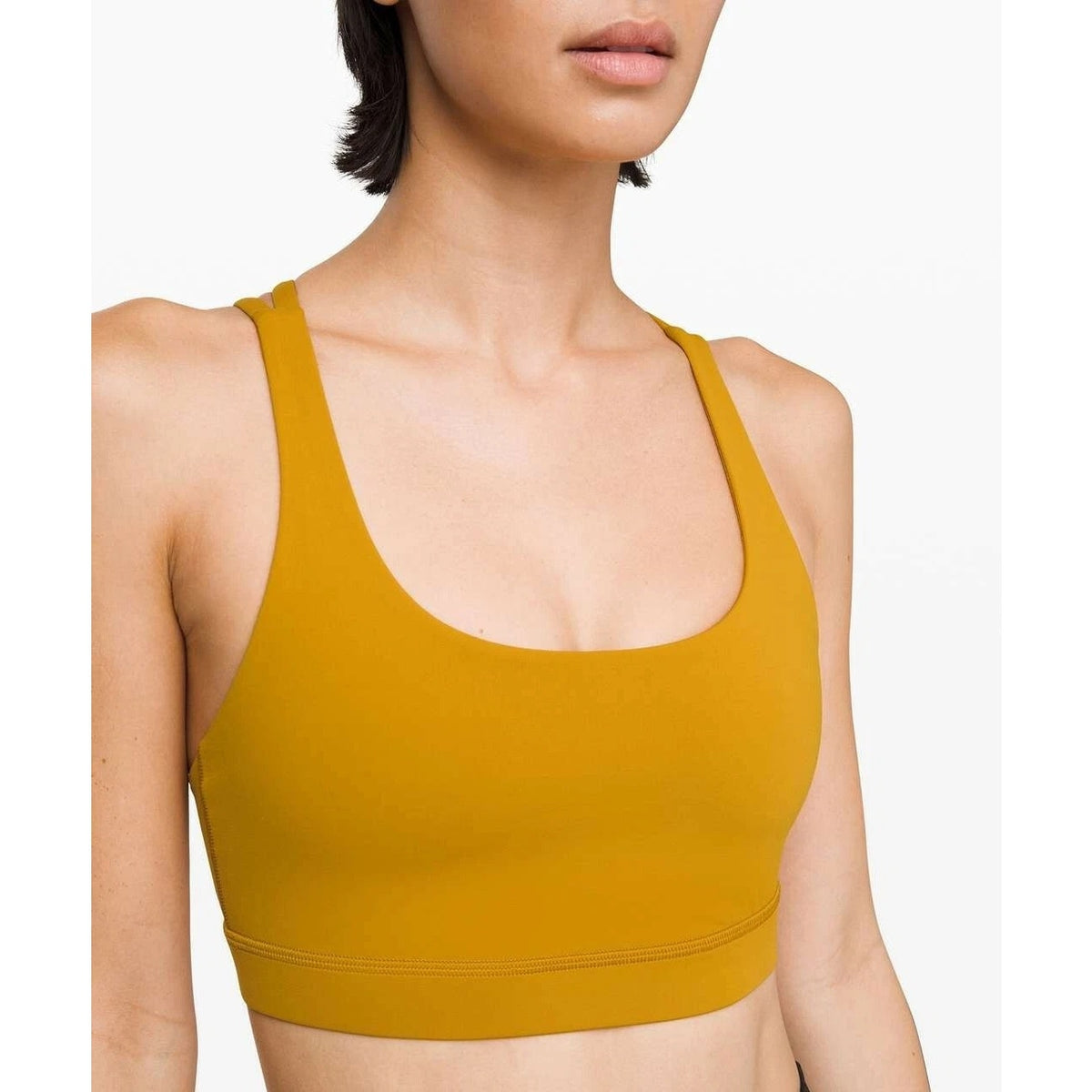 Lululemon Energy Bra Gold Metallic Racerback Medium Support Athletic Essential ✨