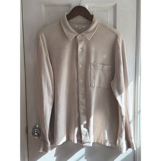 Madewell Waffle Knit Long Sleeve Button Up Shirt - Beige, Large