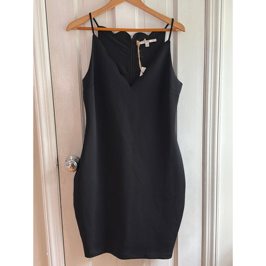 GUESS Los Angeles Black Scalloped Neck Sleeveless Bodycon Mini Dress Large