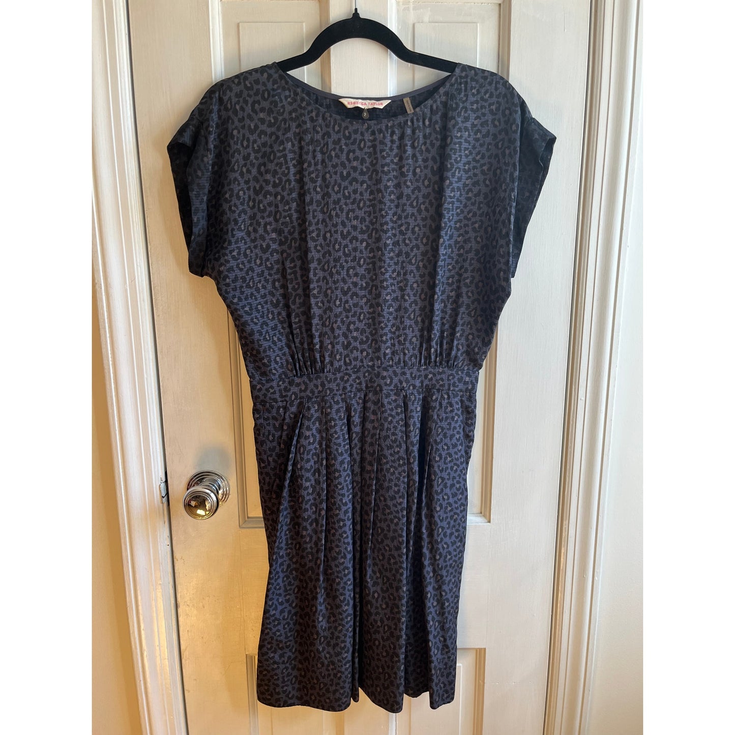 Rebecca Taylor Silk Leopard Print Mini Dress - Blue & Black Animal Print - Sz 2