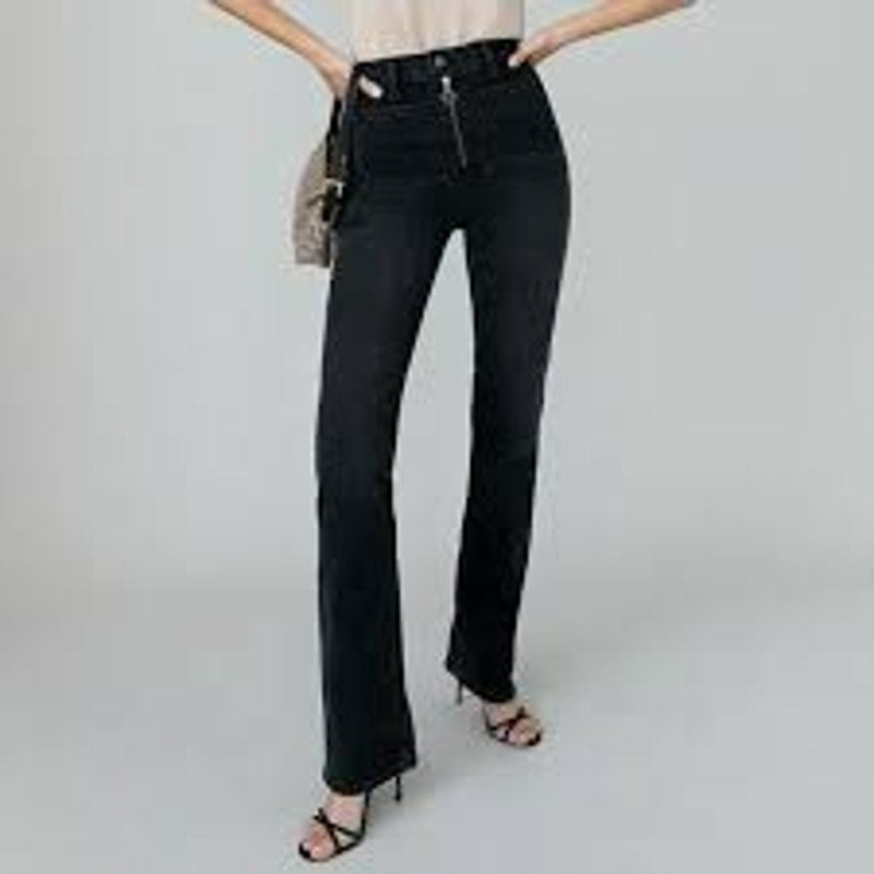 Reformation Black Peyton Zip Ultra High Rise Bootcut Jeans 25 EUC