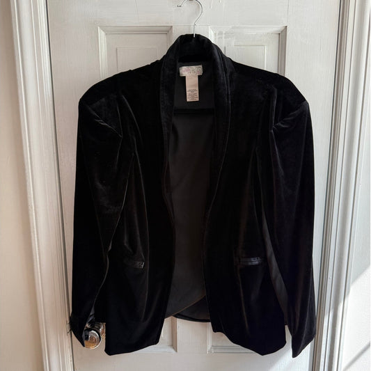 Free People Black Velvet Cape Vest One Size OS Open Front Drape Fringe EUC
