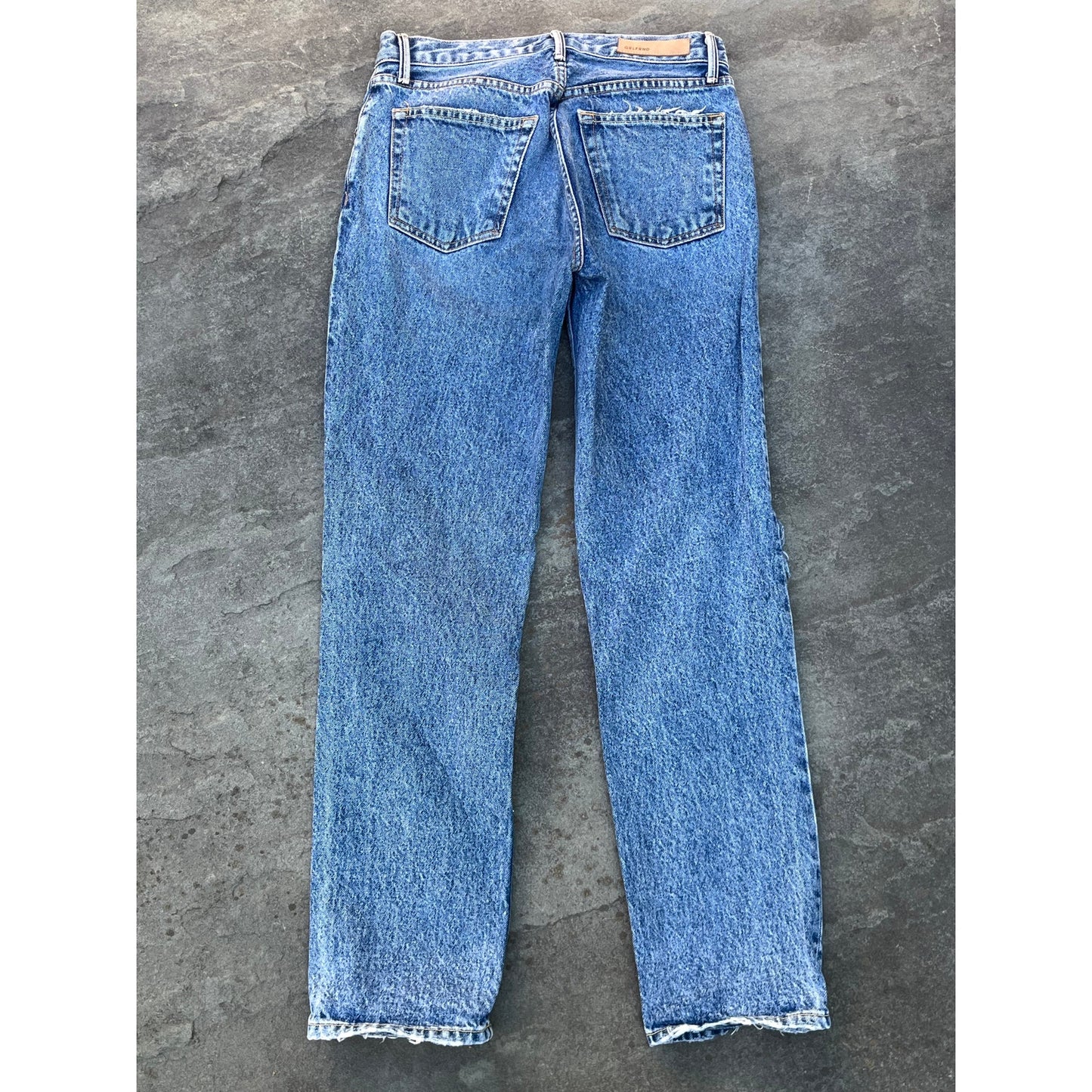 GRLFRND Helena High Rise Straight Jeans Breakdown Wash Distressed 26 Sold Out