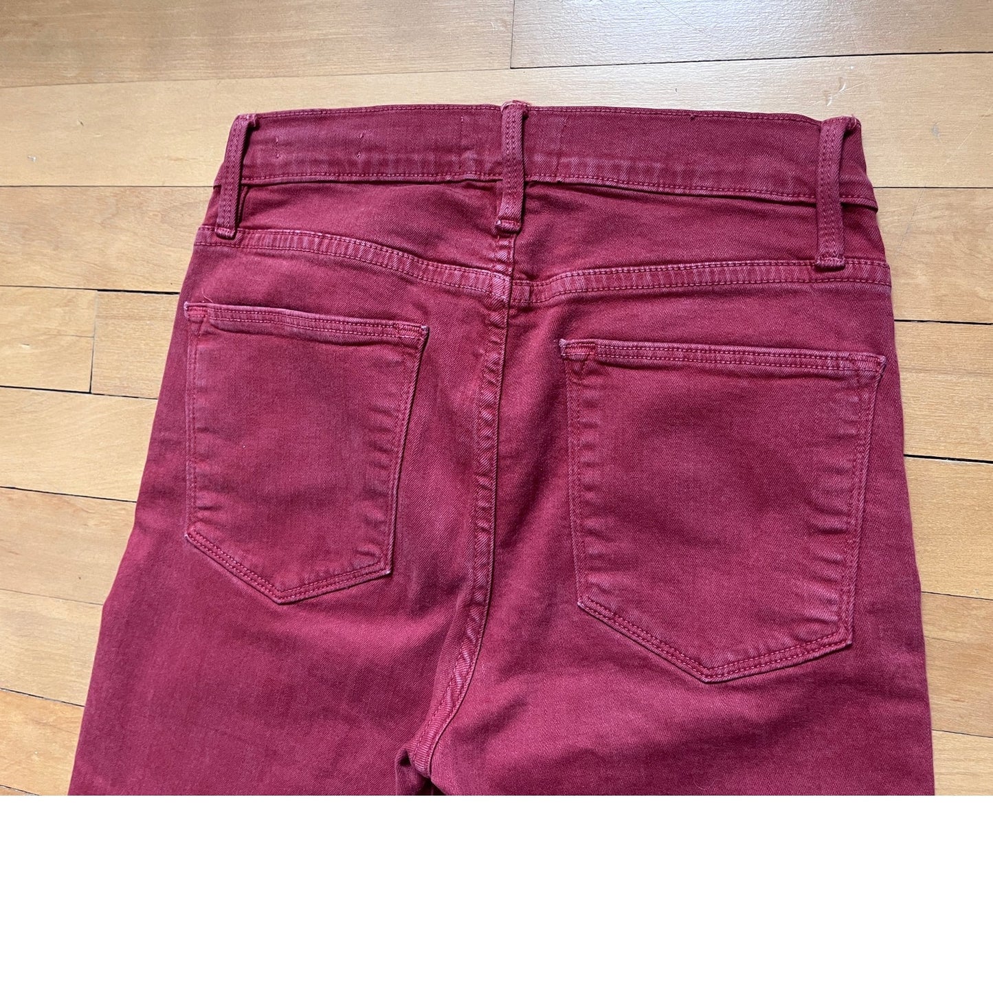 FRAME Le High Skinny Jeans Frayed Side Slit Hem Red Burnt Henna Size 25 EUC