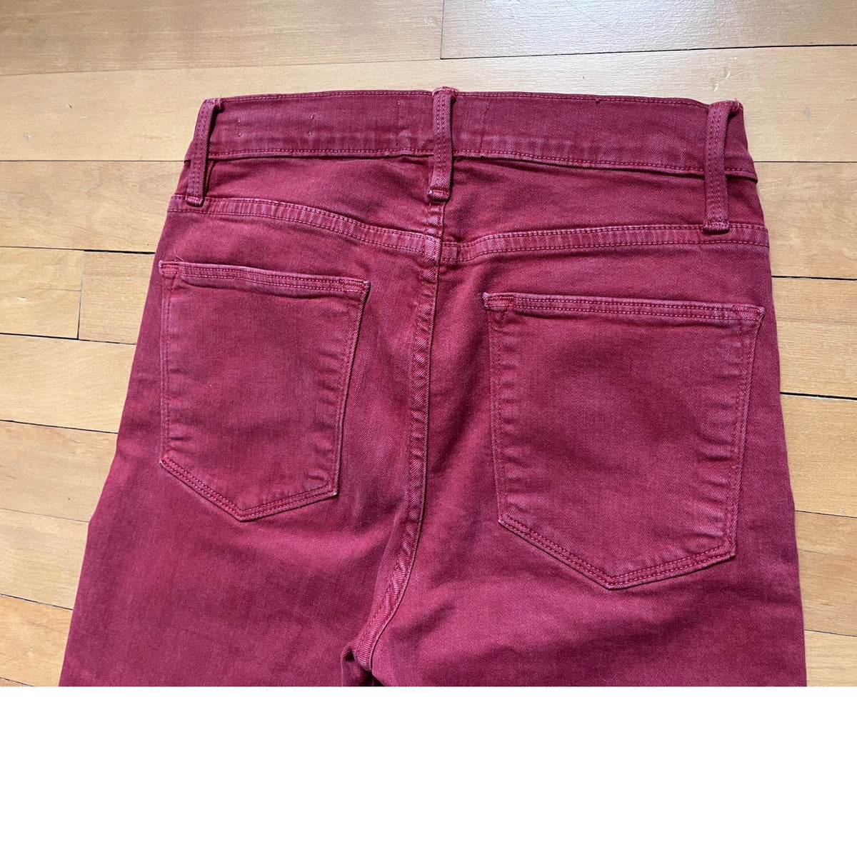 FRAME Le High Skinny Jeans Frayed Side Slit Hem Red Burnt Henna Size 25 EUC
