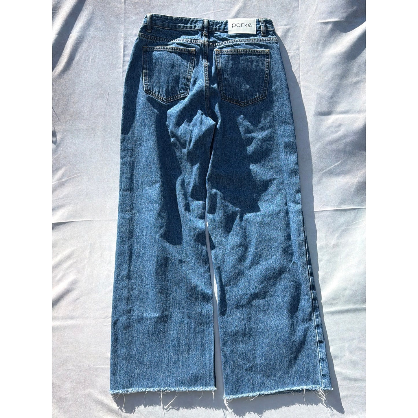 Parke Size 25 High Waist Light Wash Wide Leg Distressed Hem Jeans