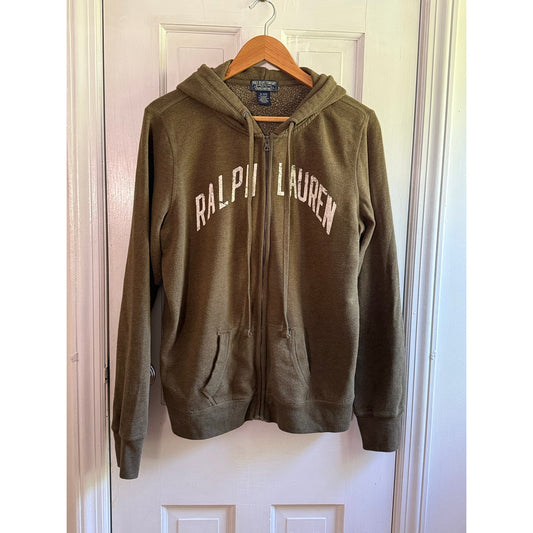 Vintage Polo Jeans Co Ralph Lauren Hoodie Mens XL Zip Up Olive Green 90s