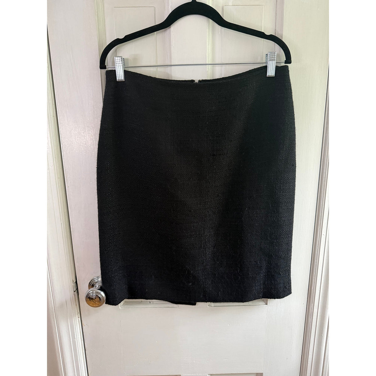 Theory Frieda C Tweed Pencil Skirt Black Size 6 Wool Blend Cotton Mini Office EUC