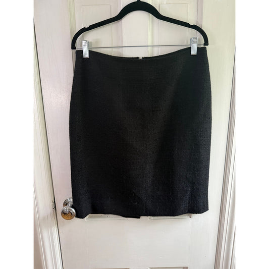 Theory Frieda C Tweed Pencil Skirt Black Size 6 Wool Blend Cotton Mini Office EUC