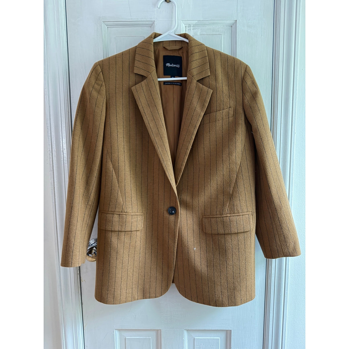 Madewell Women's Camel Brown Pinstripe Italian Wool Blazer Size 00