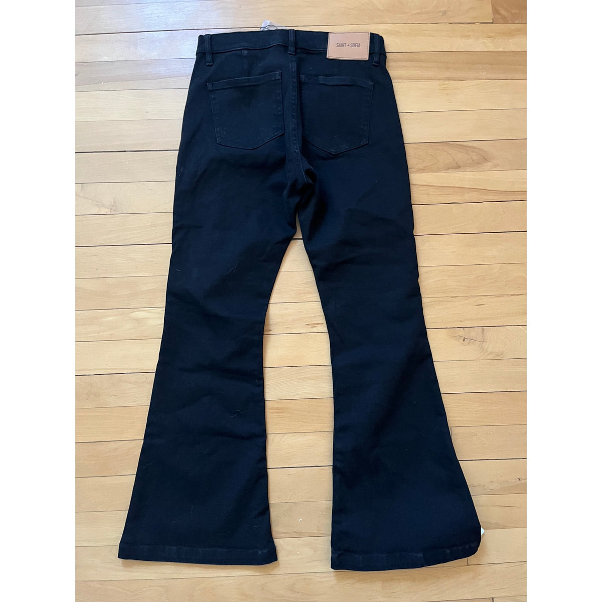 Saint + Sofia Bowie Stretch Flare Jeans Black NWT Sz 4 Short High Rise Retro 70s