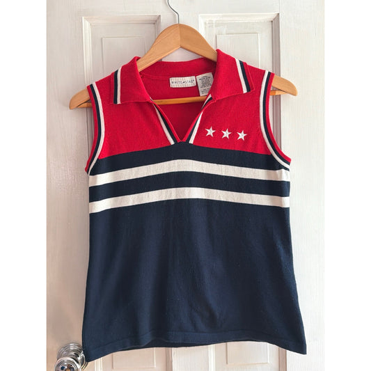 Vintage White Stag Knit Sleeveless Top Stars Stripes Red white Blue M